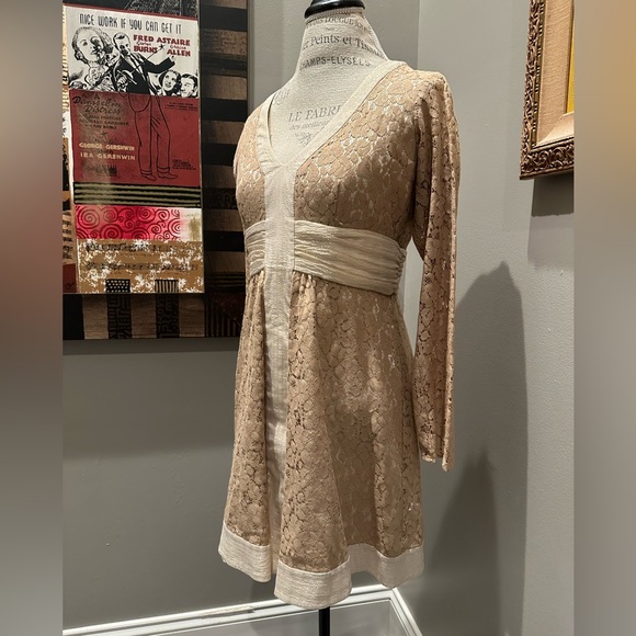 Laundry by Design Gold Lace Shimmer Overlay Mini Dress - Picture 2 of 13
